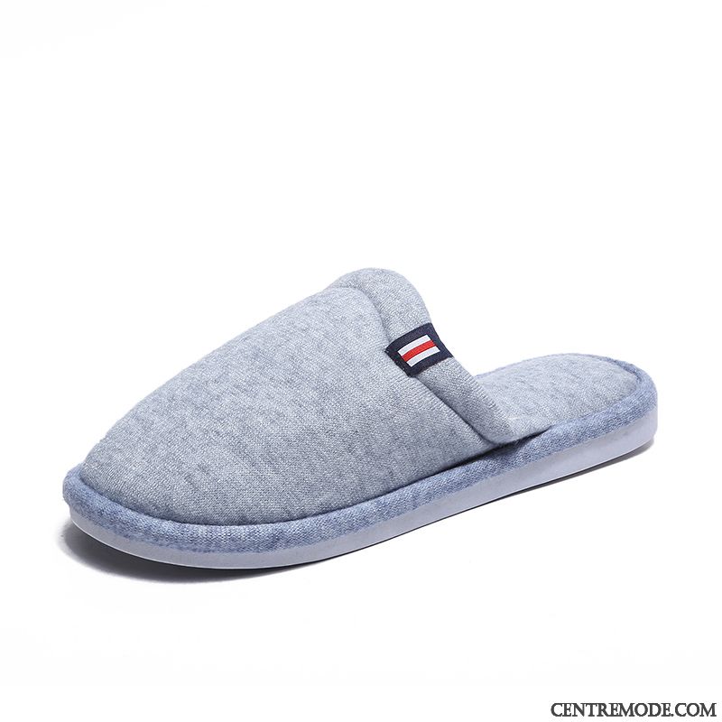 Chaussons Homme Mode De Maison Confortable Tongs Chaussons L'automne Plus De Velours Bleu