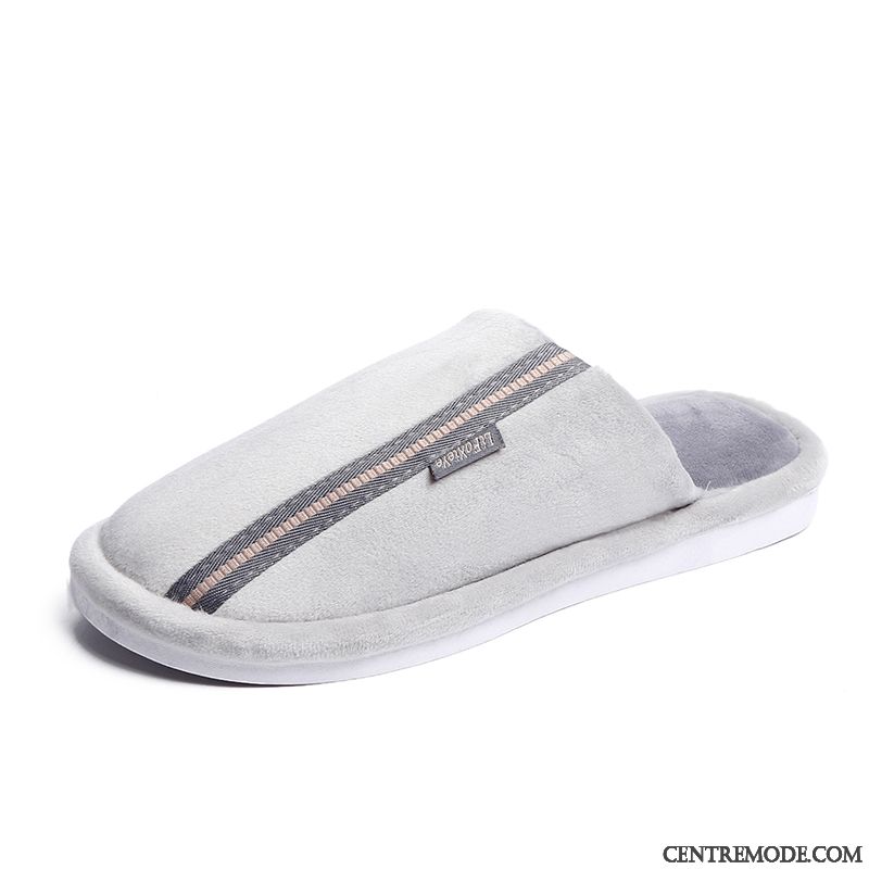 Chaussons Homme Mode De Maison Confortable Tongs Chaussons L'automne Plus De Velours Bleu