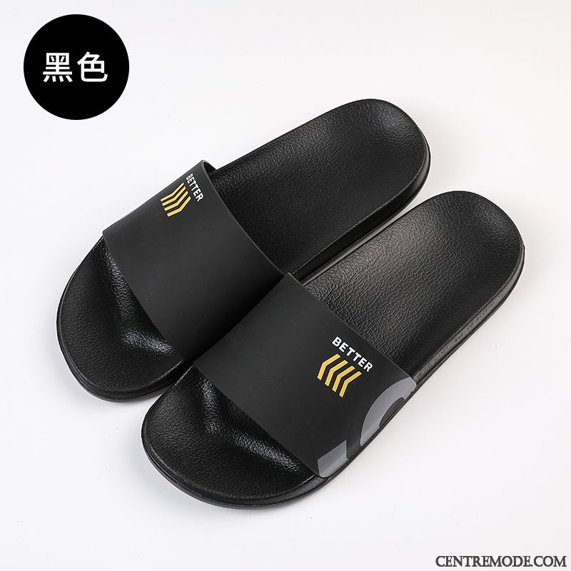 Chaussons Homme Outwear Antidérapant Tendance Salle De Bains Semelle Doux Fantaisie Noir