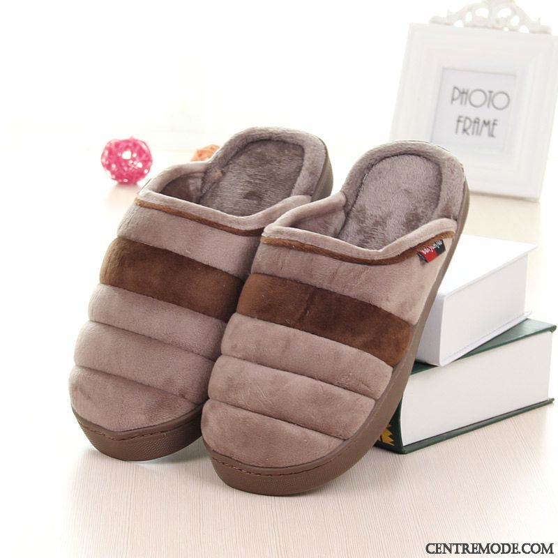 Chaussons Homme Semelle Doux Antidérapant De Maison Chauds Matelassé Intérieur Bleu