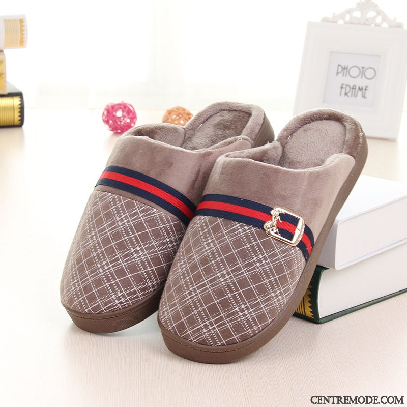 Chaussons Homme Semelle Doux Antidérapant De Maison Chauds Matelassé Intérieur Bleu