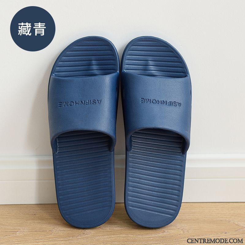 Chaussons Homme Semelle Doux Été Salle De Bains Tongs Chaussons Femme Décontractée Bleu