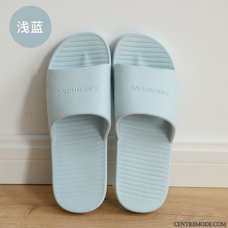 Chaussons Homme Semelle Doux Été Salle De Bains Tongs Chaussons Femme Décontractée Bleu