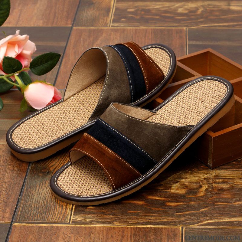 Chaussons Homme Semelle Oxford Tongs Chaussons De Maison Fantaisie Antidérapant Femme Marron