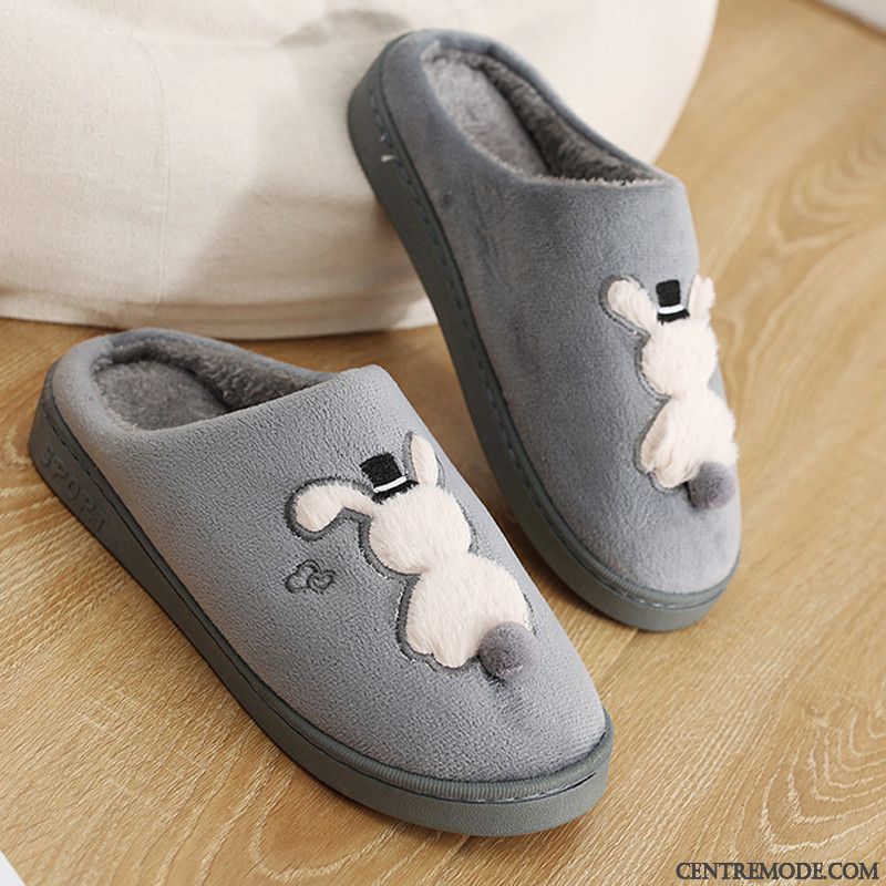 Chaussons Homme Semelle Épaisse Chauds Fantaisie Tongs Chaussons Intérieur Femme Bleu