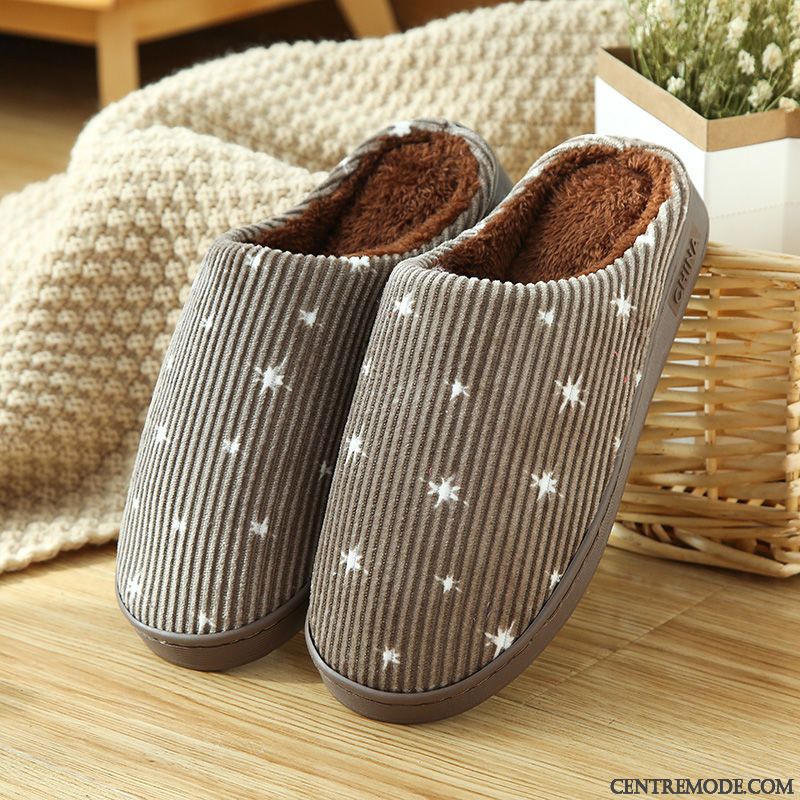 Chaussons Homme Semelle Épaisse Chauds Fantaisie Tongs Chaussons Intérieur Femme Bleu