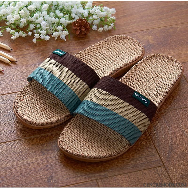 Chaussons Homme Semelle Épaisse De Maison Antidérapant Intérieur Fantaisie Femme Bleu