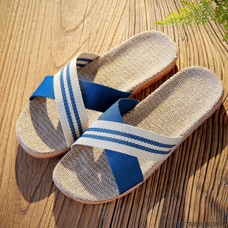 Chaussons Homme Semelle Épaisse De Maison Antidérapant Intérieur Fantaisie Femme Bleu