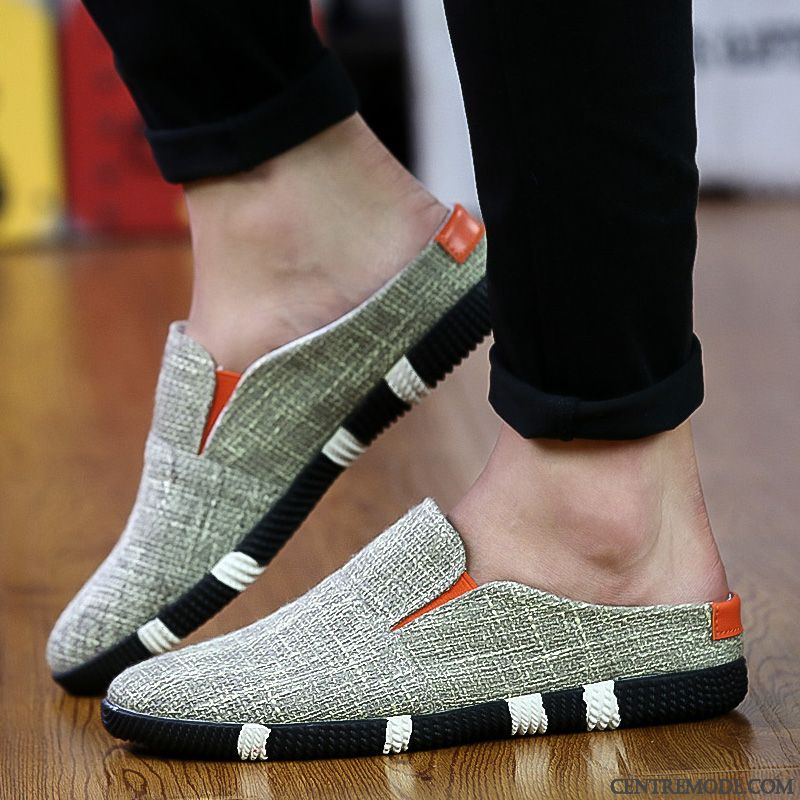 Chaussons Homme Tendance Chaussures En Tissu Été Intérieur Décontractée Tongs Chaussons Gris