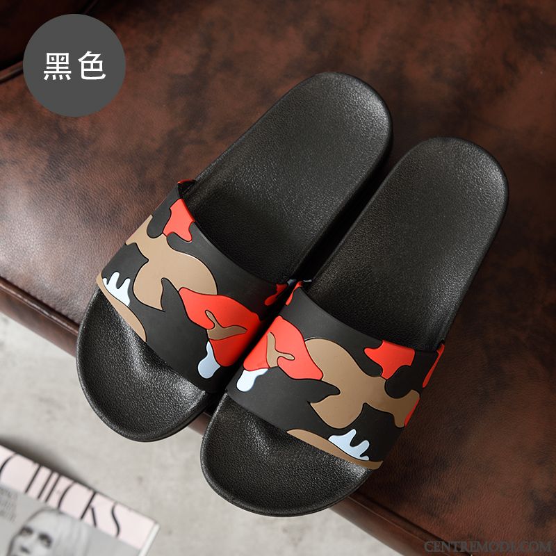 Chaussons Homme Tongs Chaussons Intérieur Salle De Bains Été Femme Antidérapant Rouge