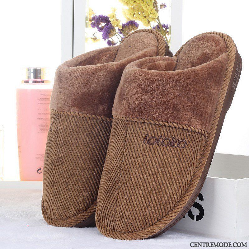 Chaussons Homme Tongs Chaussons Semelle Épaisse Hiver Grande Taille Matelassé Extra Large Marron