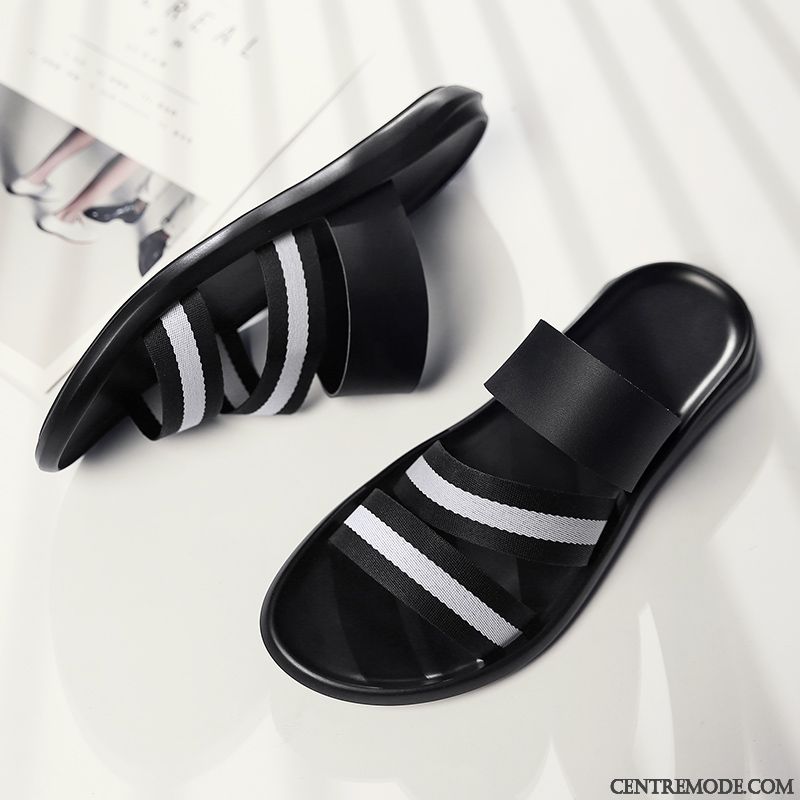 Chaussons Homme Tongs Chaussons Été Tendance Tous Les Assortis Outwear Décontractée Noir