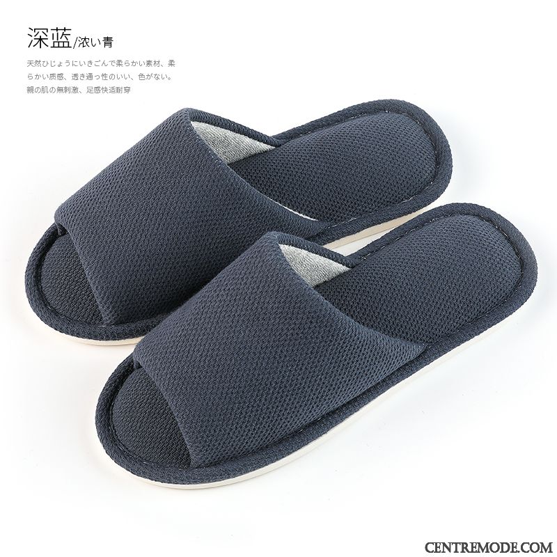 Chaussons Homme Été Intérieur Printemps Antidérapant Tongs Chaussons Semelle Doux Bleu