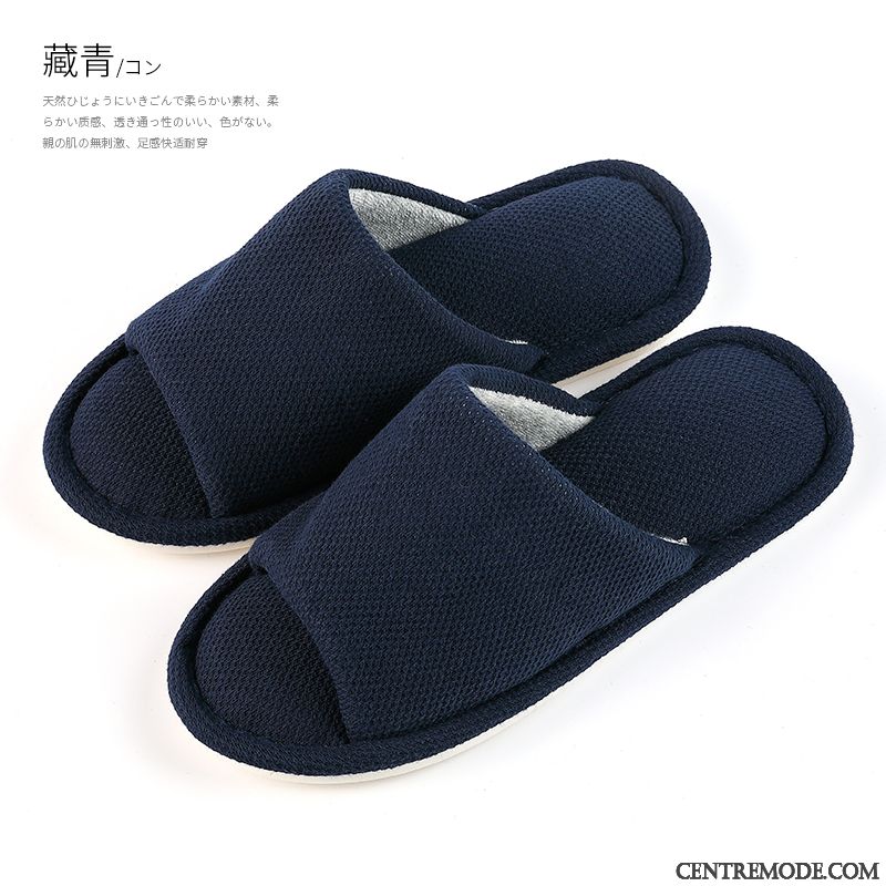 Chaussons Homme Été Intérieur Printemps Antidérapant Tongs Chaussons Semelle Doux Bleu