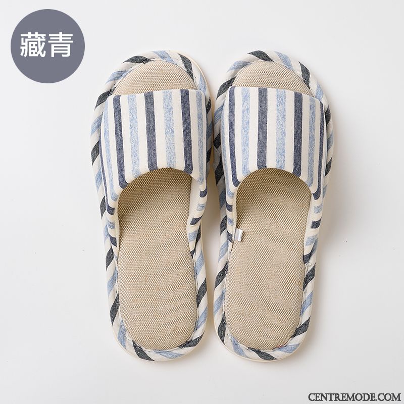 Chaussons Homme Été Intérieur Printemps Antidérapant Tongs Chaussons Semelle Doux Bleu