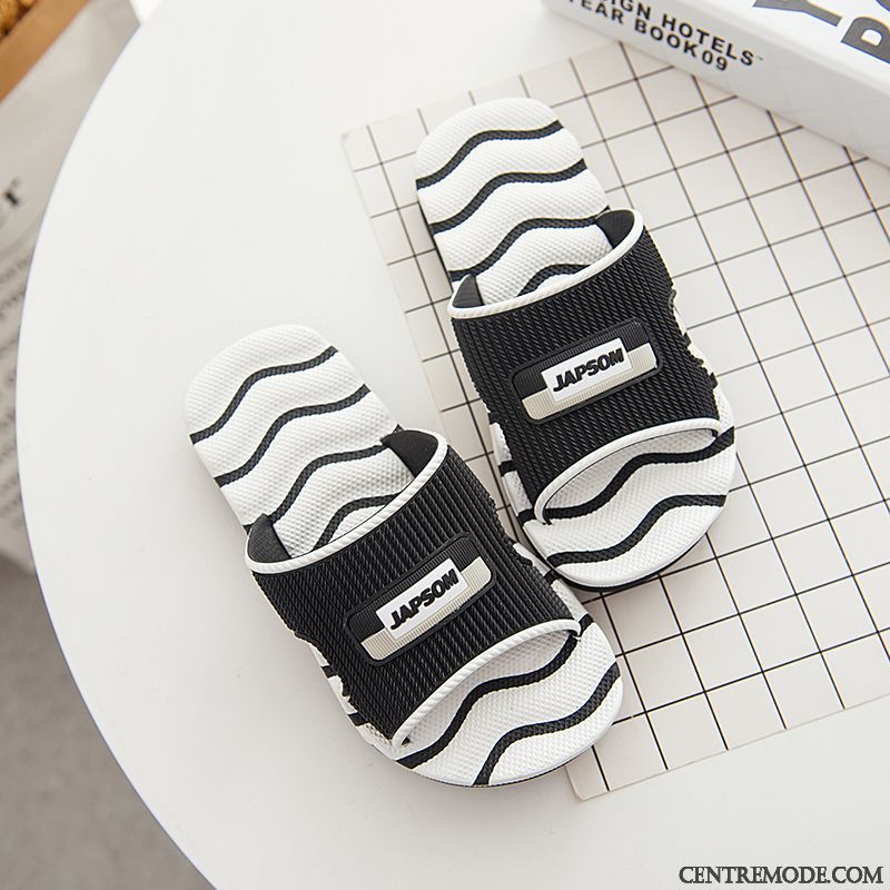 Chaussons Homme Été Intérieur Salle De Bains Fantaisie De Maison Semelle Épaisse Noir