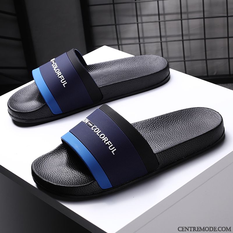 Chaussons Homme Été Plage Tongs Chaussons Mode Antidérapant Outwear Bleu Blanc