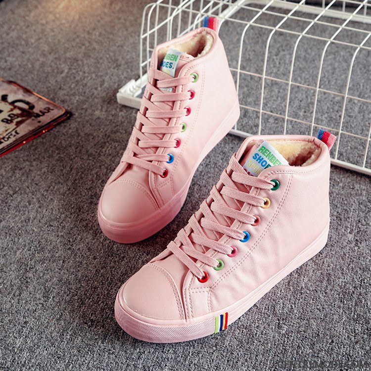 Chaussure De Skate Femme Rose Saumon Blanc, Bottines Femme Plates En Ligne
