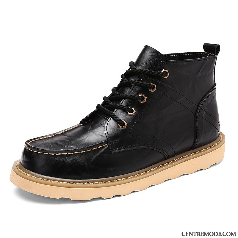 Chaussures Boots Hommes Soldes Chameau Noir, Bottes Homme Montante Cuir Pas Cher Soldes