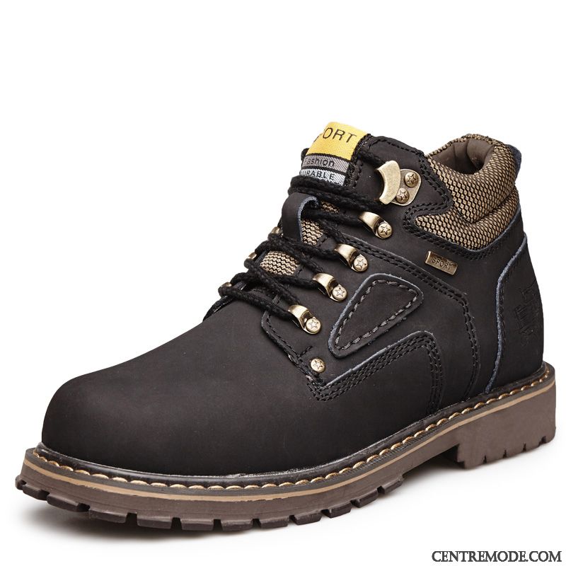 Chaussures Boots Hommes Soldes Chameau Noir, Bottes Homme Montante Cuir Pas Cher Soldes