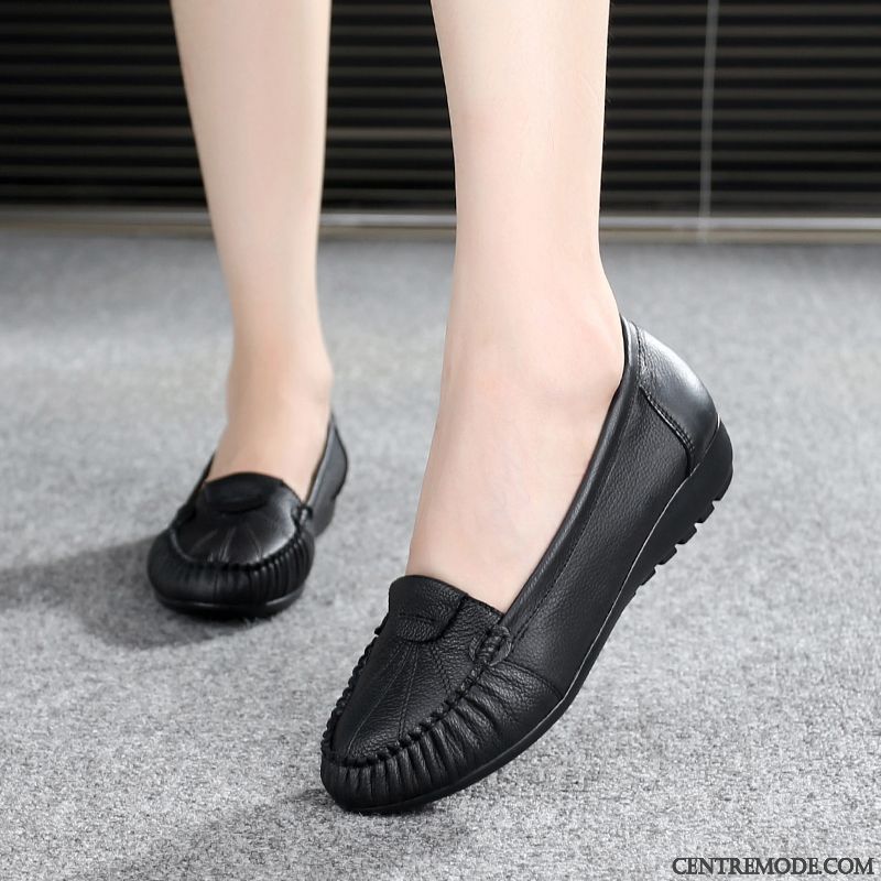 Chaussures Cuir Femme, Mocassin Cuir Noir Femme Crème Marron