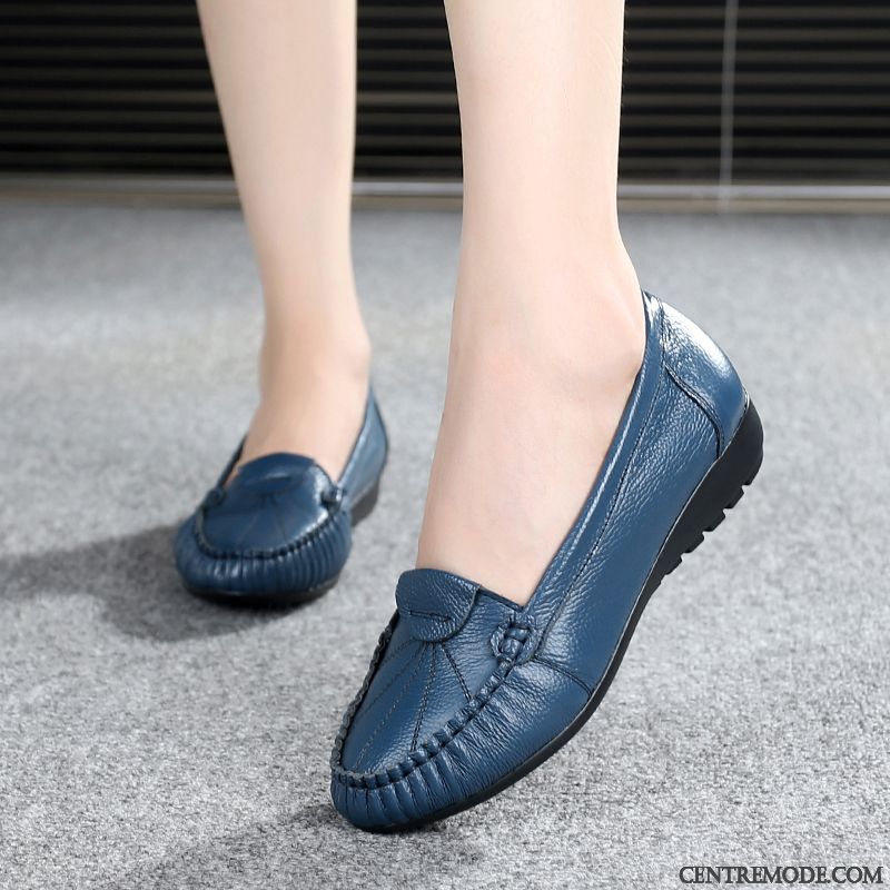 Chaussures Cuir Femme, Mocassin Cuir Noir Femme Crème Marron
