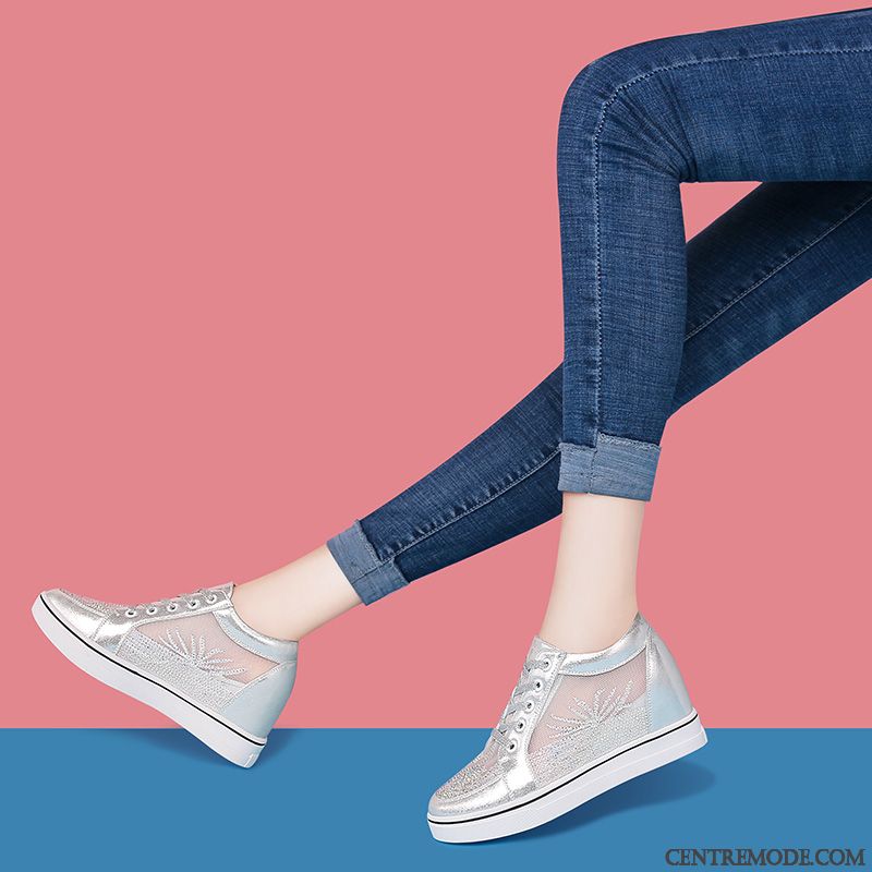 Chaussures De Running Femme Mocassin Tous Les Assortis Étudiant Décontractée Net Printemps Blanc Argent