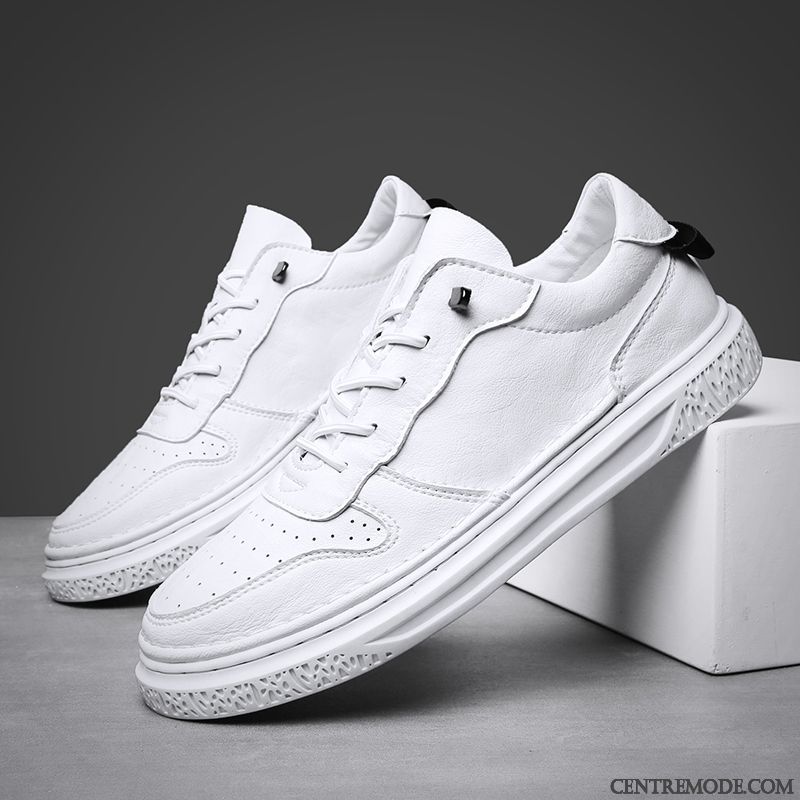 Chaussures De Running Homme Chaussures En Cuir Tendance Décontractée Printemps Chaussures De Skate Tous Les Assortis Blanc Jaune