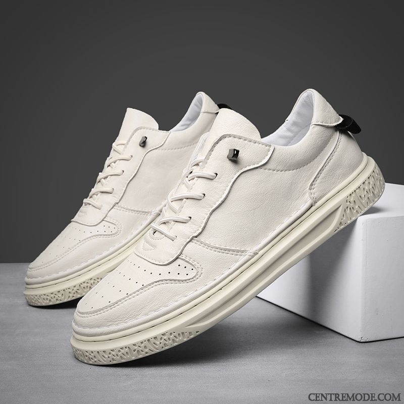 Chaussures De Running Homme Chaussures En Cuir Tendance Décontractée Printemps Chaussures De Skate Tous Les Assortis Blanc Jaune