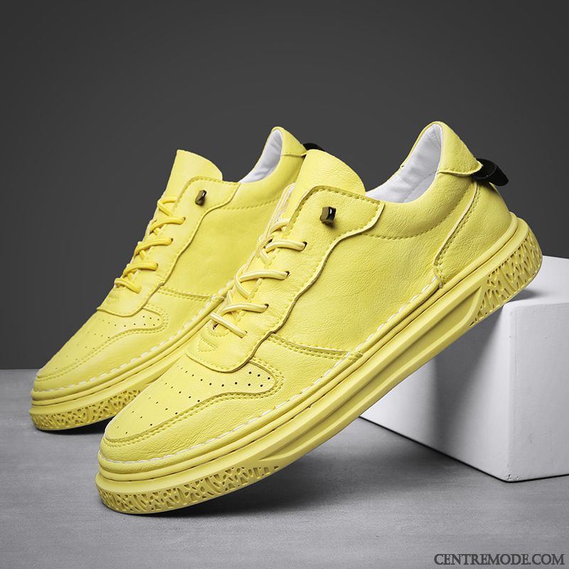 Chaussures De Running Homme Chaussures En Cuir Tendance Décontractée Printemps Chaussures De Skate Tous Les Assortis Blanc Jaune