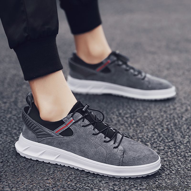 Chaussures De Running Homme Tendance Chaussures En Cuir Tous Les Assortis Printemps Chaussures De Skate Étudiant Gris