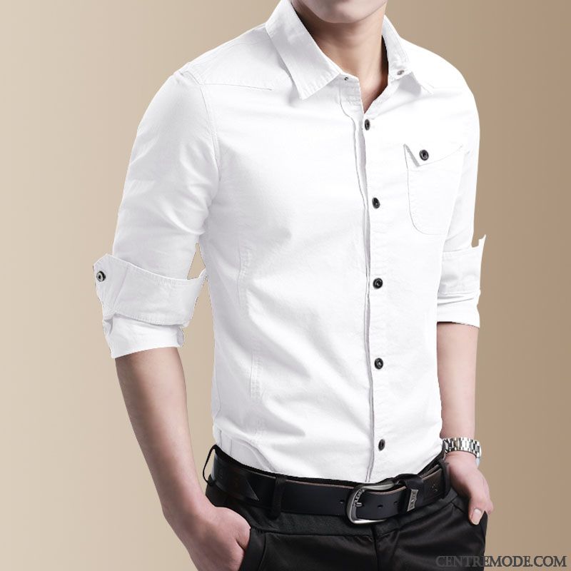 Chemise Fantaisie Pour Homme Blanc Neigeux Argent, Chemise Homme Col Mao