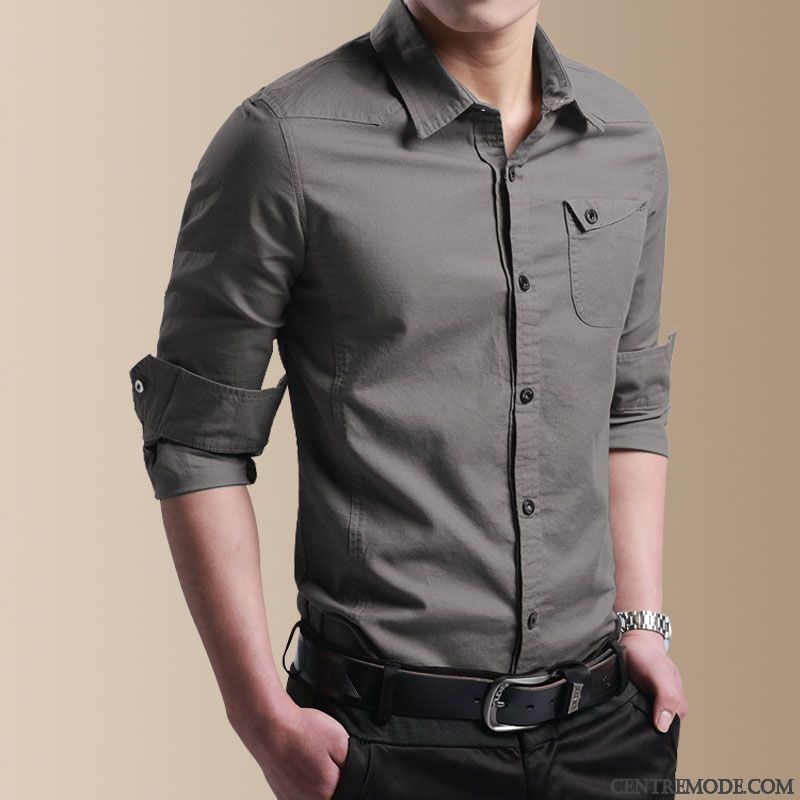 Chemise Fantaisie Pour Homme Blanc Neigeux Argent, Chemise Homme Col Mao