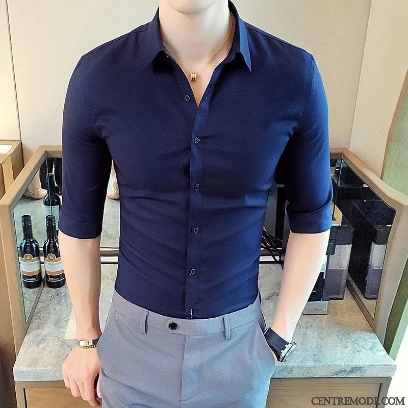 Chemise Homme Bleu Clair Blanc Neigeux Bronzer, Chemise Tendance Homme