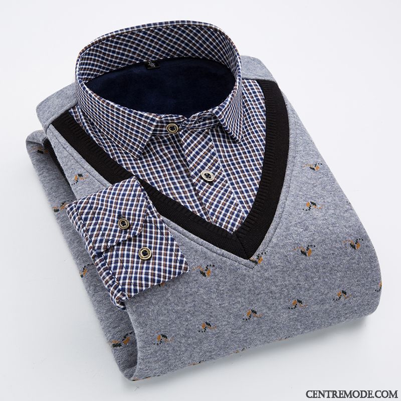 Chemise Homme Cintrée Pas Cher Bleu Aigue-marine Gris, Chemise Manche Courte Homme Grande Taille Pas Cher