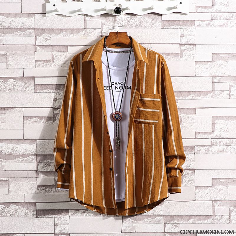 Chemise Homme Lin Manches Longues, Chemise Homme Promo Jaune Vert Bordeaux