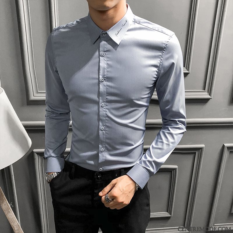 Chemise Homme Originale Pas Cher, Chemise En Jean Bleu Clair Homme Vert Mousse Jaune