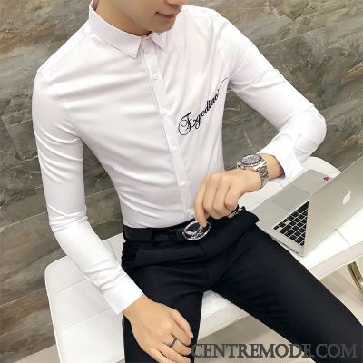 Chemise Homme Tendance Pas Cher, Chemises Hommes Manches Courtes Grandes Marques Bleu Marin Argent