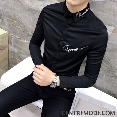 Chemise Homme Tendance Pas Cher, Chemises Hommes Manches Courtes Grandes Marques Bleu Marin Argent