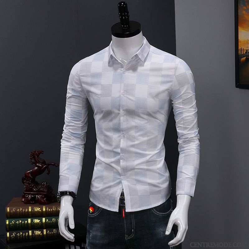 Chemise Lin Blanc Homme, Chemise A Carreaux Rouge Et Bleu Homme Argent Brun