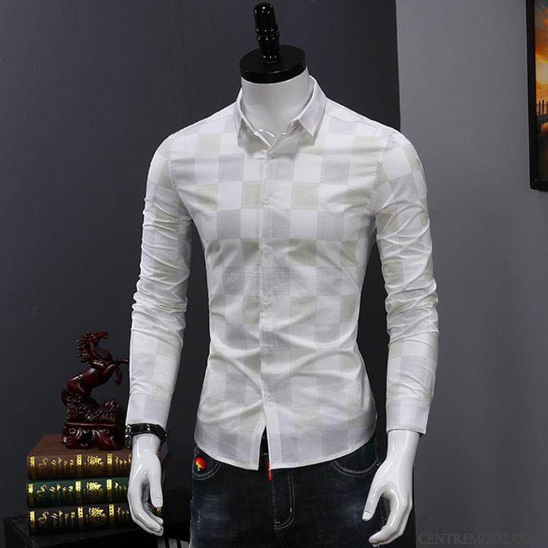 Chemise Lin Blanc Homme, Chemise A Carreaux Rouge Et Bleu Homme Argent Brun