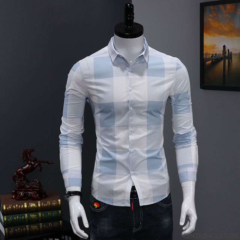 Chemise Lin Blanc Homme, Chemise A Carreaux Rouge Et Bleu Homme Argent Brun