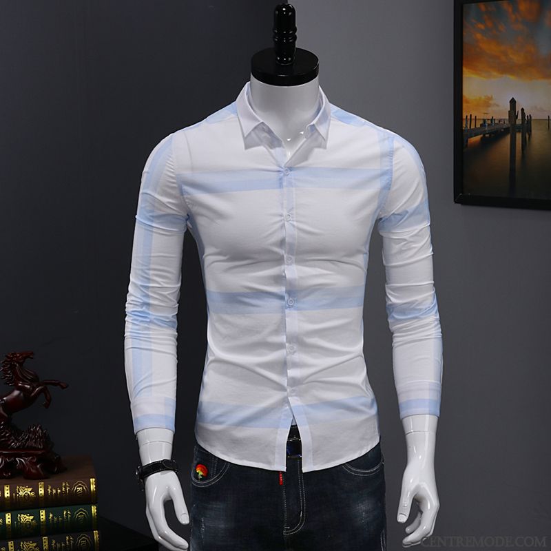 Chemise Lin Blanc Homme, Chemise A Carreaux Rouge Et Bleu Homme Argent Brun