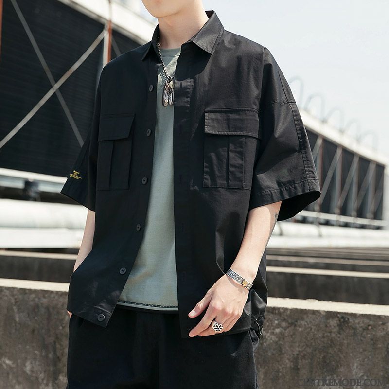 Chemises Homme Baggy Cargo Été Courte Manche Beau Rouge Vert