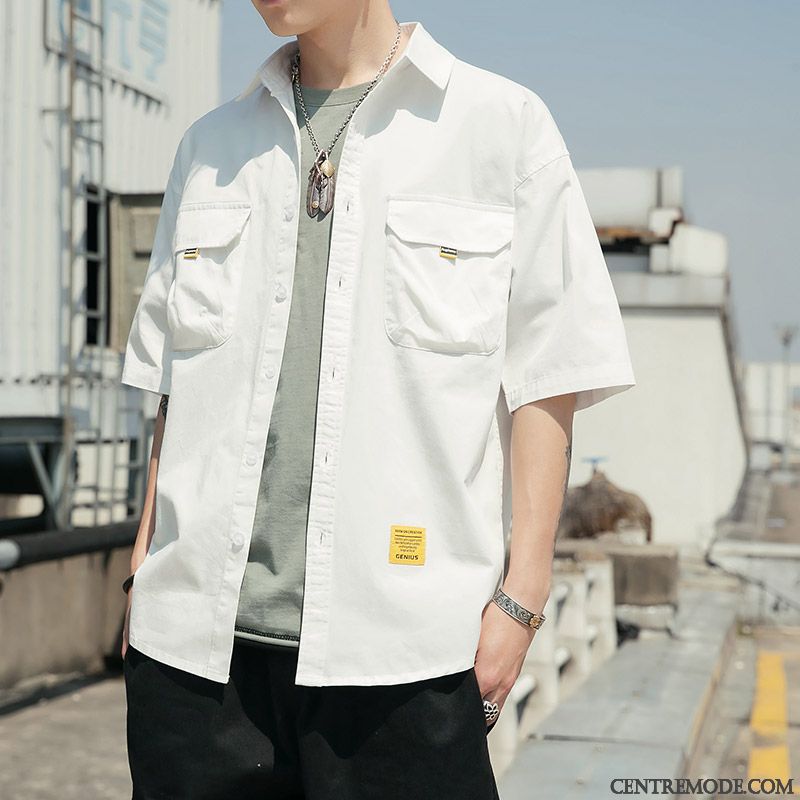 Chemises Homme Baggy Cargo Été Courte Manche Beau Rouge Vert