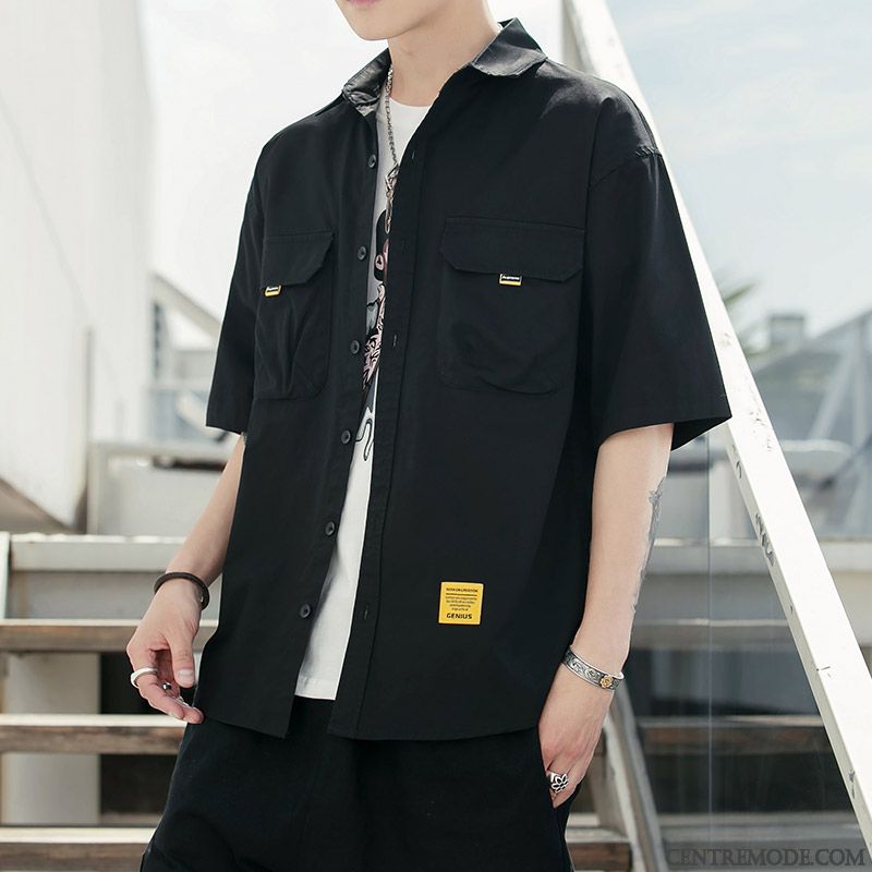 Chemises Homme Baggy Cargo Été Courte Manche Beau Rouge Vert