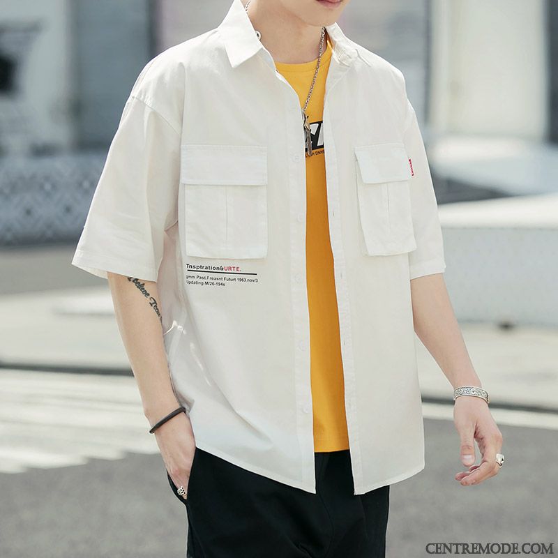Chemises Homme Baggy Cargo Été Courte Manche Beau Rouge Vert
