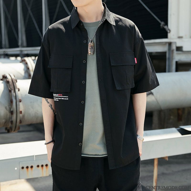 Chemises Homme Baggy Cargo Été Courte Manche Beau Rouge Vert