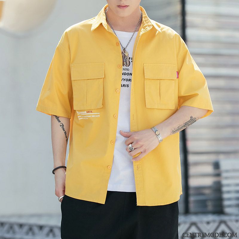 Chemises Homme Baggy Cargo Été Courte Manche Beau Rouge Vert