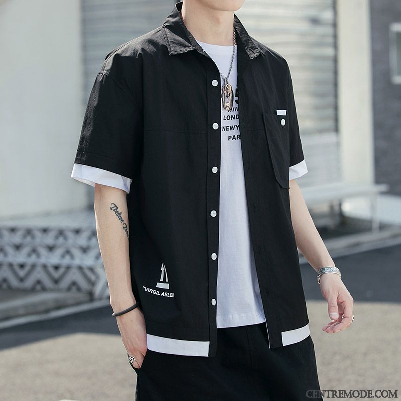 Chemises Homme Baggy Cargo Été Courte Manche Beau Rouge Vert